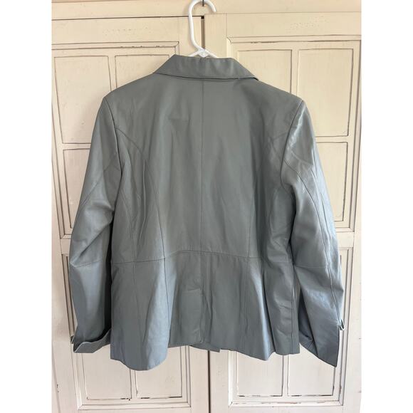 Pamela McCoy size large gray leather blazer jacket - Picture 3 of 4